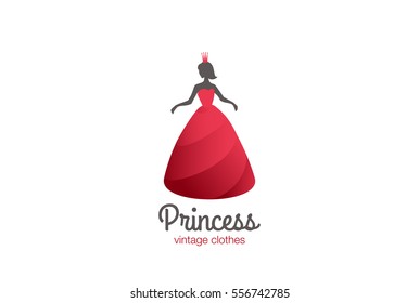 Woman in Red Dress with Crown Logo design vector template.
Fashion Clothes Boutique shop store Logotype concept icon