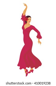 the woman in a red dress dances a flamenco