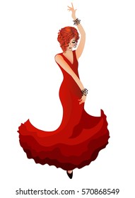 Woman red dress dancing flamenco