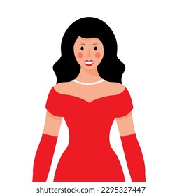 Woman in red dress. Woman in evening dress. Vector illustration.