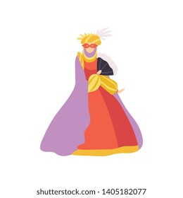 Woman in Red Dress and Mask, Carnival of Venice, Masquerade Ball Design Element Vector Illustration