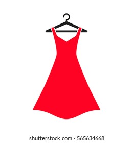 Woman red dress on hanger. Dress Icon