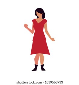 woman with red dress standing character vector illustration isolated icon