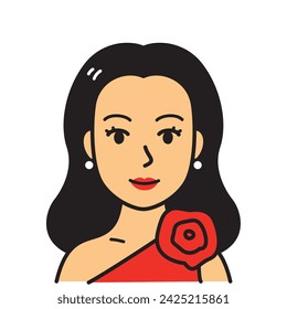 mujer en vestido rojo, vector, ilustración