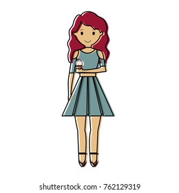 woman with red hair an  ice cream cone vector  illustration 