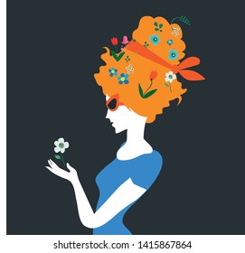 Woman with red hair. Vintage vector ilustration