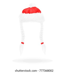 Woman red hat isolated. Woman Christmas hat decoration. Vector illustration in cartoon style.