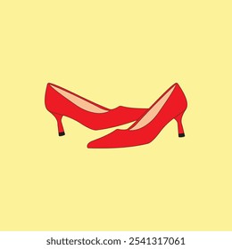 Woman Red Heels vector illustration isolated on yellow background. Footwear, elegance shoes