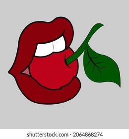 Woman red lips with cherry Vector illustration