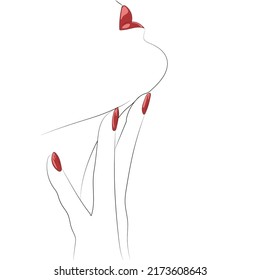 Woman with red lips. Logo for the cosmetic industry. For business cards, print. Vector illustration. Fashion sketch isolated on white background.