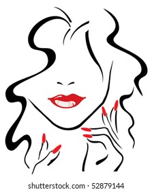 Woman with red lips and red nails vector.