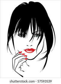 Woman with red lips and red nails vector