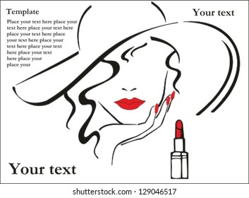 Woman with red lips and red nails wearing hat (template)