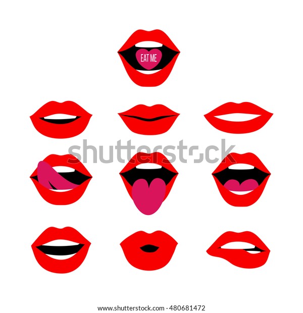 La Mujer Se Pone Los Labios Rojos Boca Con Un Beso Sonrisa Dientes Risa Lengua Arriba Y 4282