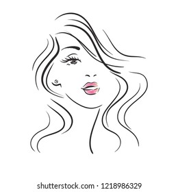 Woman with red lips. Vector illustration.