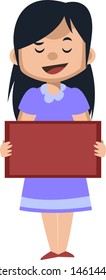 Woman with red panel, illustration, vector on white background.