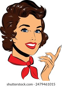 woman with red ribbon retro isolated background