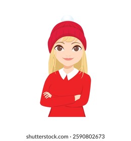 Woman with red santa costume crossed arms illustration