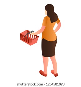 Woman red shop basket icon. Isometric of woman red shop basket vector icon for web design isolated on white background