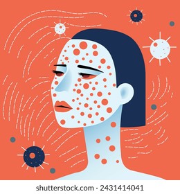 a woman with red spots on her skin, virus concept, disease prevention, chicken pox, measles, contagion