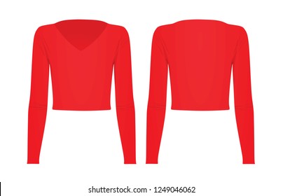Woman red v neck top t shirt. vector illustration