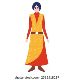 Woman in a red and yellow dress. Vector illustration.