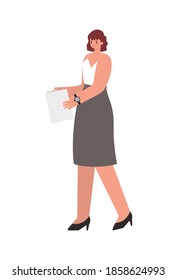 woman with reddish hair, white shirt and one paper vector illustration design