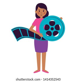 woman reel strip film movie vector illustration