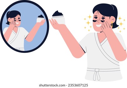 Woman Reflecting By Applying Cream For Eye Bags Illustration