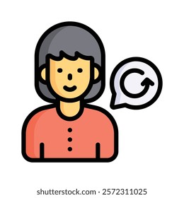 Woman with refresh icon, symbolizing customer service and support