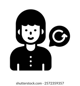 Woman with refresh icon, symbolizing customer service and support