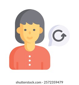 Woman with refresh icon, symbolizing customer service and support