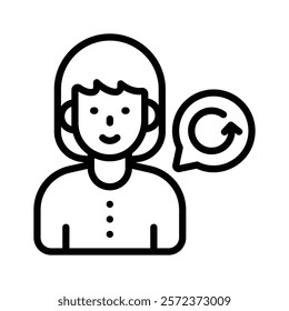 Woman with refresh icon, symbolizing customer service and support