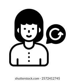 Woman with refresh icon, symbolizing customer service and support