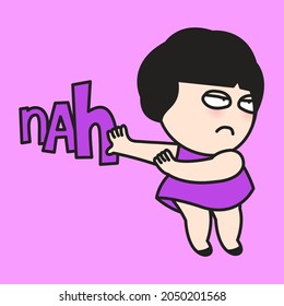 The woman is Refusing With No Hand Sign Gesture. Denying, Rejecting, Disagree Concept Card Character illustration