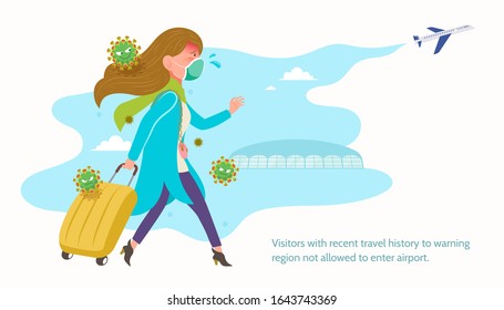 Woman was rejected by airline due to her travel history in flat style,  COVID-19 situation