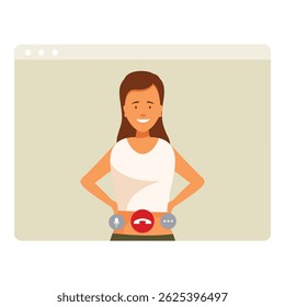 Woman is rejecting an incoming call while participating in a video conference