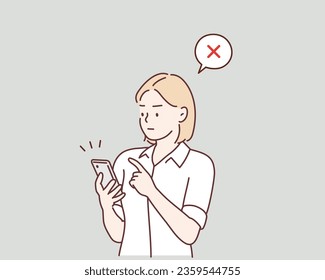 La mujer rechaza el celular.
Ilustraciones de diseño vectorial de estilo dibujado a mano.