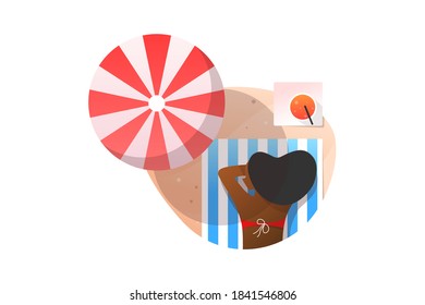 woman relax in beach. sunbathing vector illustration flat design