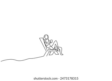 woman relax holiday sun lounger life one line art design vector