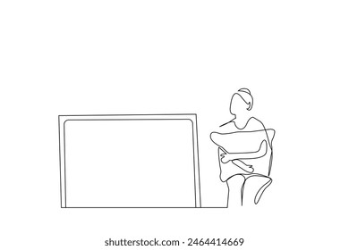 woman relax home tv watch television free time one line art design vector