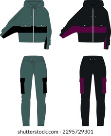 woman relax sets  hoodie and sweat pants template , cargo fleece pants ,