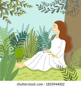 woman relax sitting under a tree in park