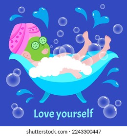 A woman relaxing in the bath, enjoying the spa time with a special treatment for her face