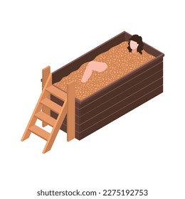 Woman relaxing in bathhouse sauna japanese bath isometric icon 3d vector illustration