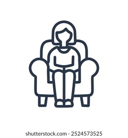 Woman relaxing chair. Woman sitting in an armchair, relaxing and enjoying peace. Perfect for wellbeing, mental health, and comfort themes.