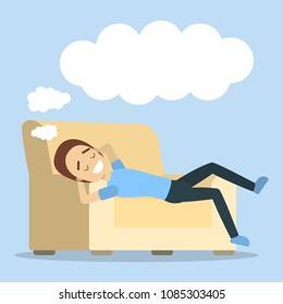 Woman relaxing and dreaming on the sofa.