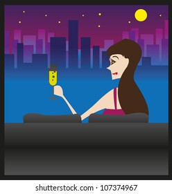 Woman relaxing with a glass of champagne in her comfortable sofa