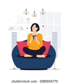 Woman Relaxing At Home And Getting Coffee Break Concept Illustrations