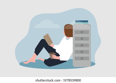 Woman relaxing at home. girl drinking hot tea, reading book flat vector illustration. leisure, evening, literature Free Vector 